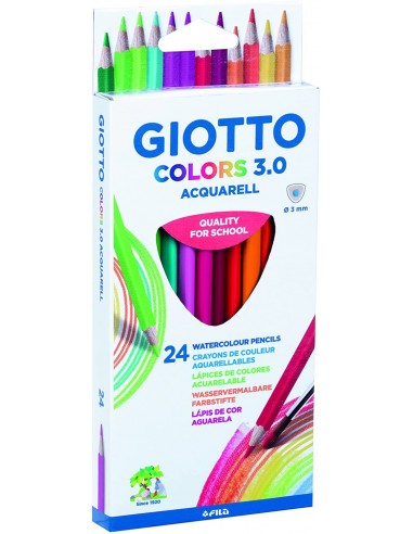 Giotto Colors Acquarell 3.0 Confezione da 24 Matite Colorate Acquerello  Triangolari - Mina 3 mm - Legno - Colori Assortiti